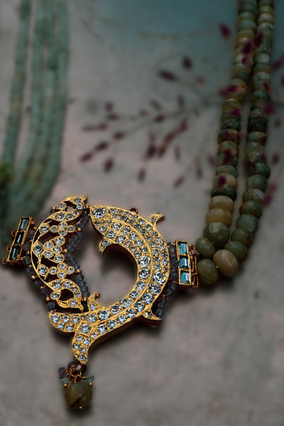 Gold fish semi-precious stone long necklace