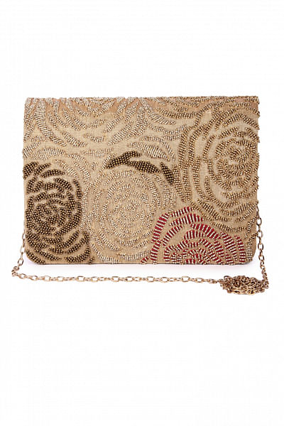 Gold floral beaded clutch