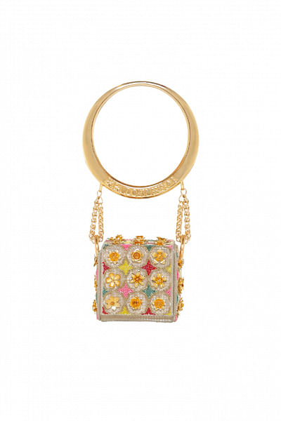 Gold floral embellished mini handbag