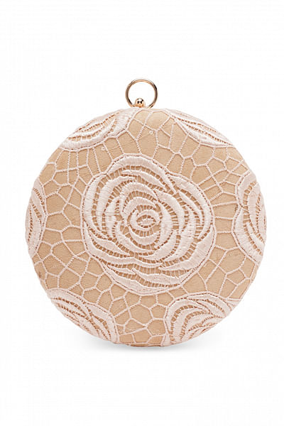 Gold floral embroidered round clutch
