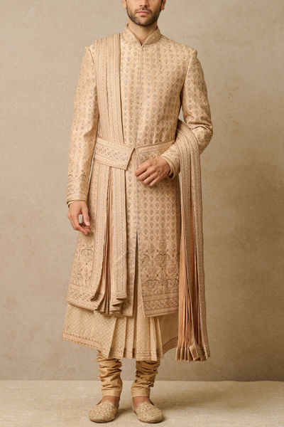 Gold floral embroidered sherwani full set