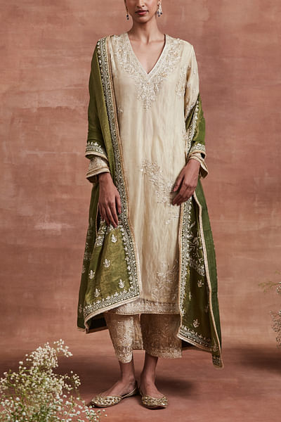 Gold floral embroidery kurta set