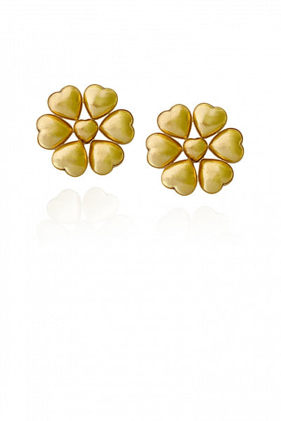 Gold floral heart shape beaded studs
