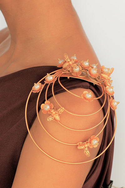 Gold floral pearl shoulder accessory