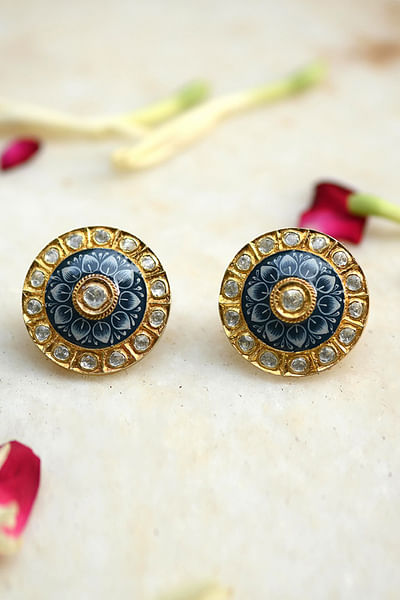 Gold floral stone studs