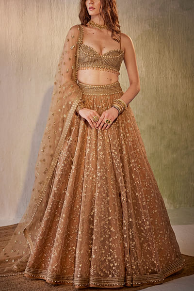 Gold floral zari embroidery lehenga set