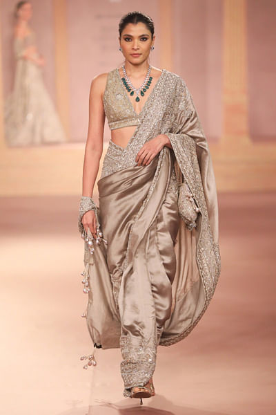 Gold gota embroidered sari set