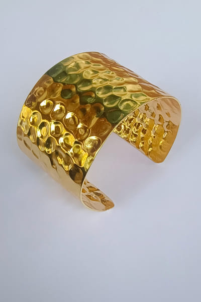 Bblingg by Meghana Gold hammered texture adjustable broad cuff bangle BBLMAY2326