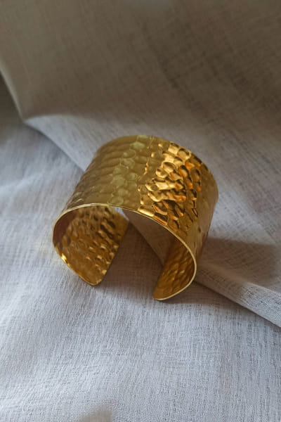 Bblingg by Meghana Gold hammered texture adjustable broad cuff bangle BBLMAY2326