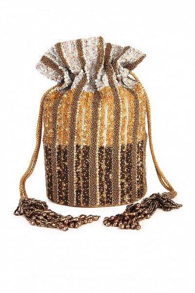 Gold hand embroidered potli bag