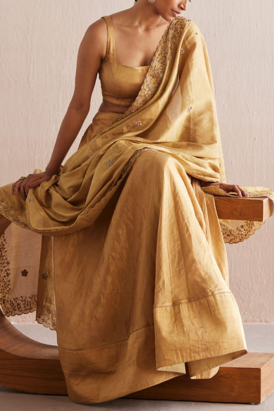 Gold handwoven tissue lehenga set