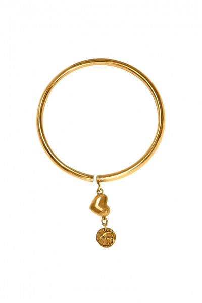 Gold heart charmed bangle