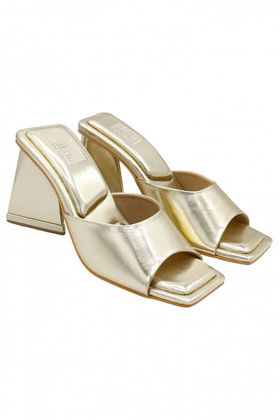 Gold holographic block heels