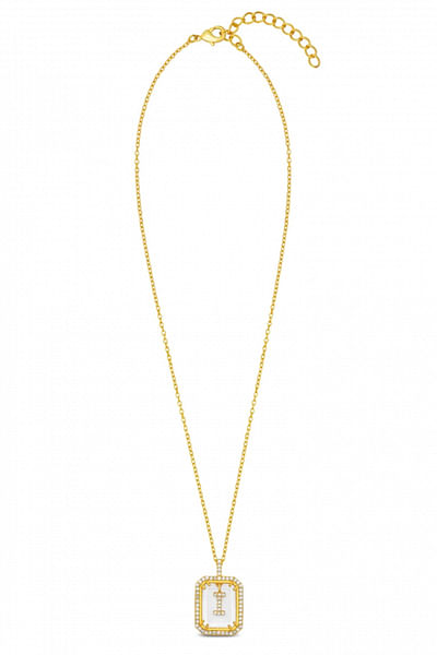 Gold I initial cubic zirconia pendant necklace