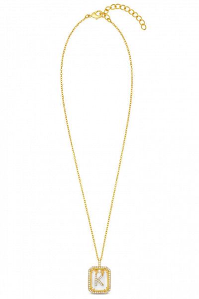Gold K initial cubic zirconia pendant necklace