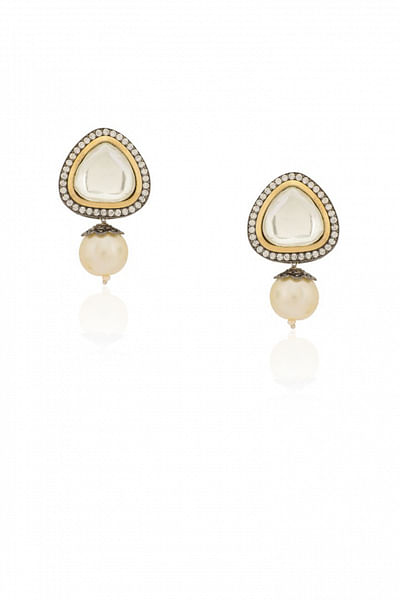 Gold kundan and pearl drop earrings