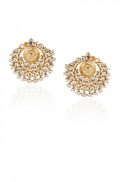 Gold kundan and pearl earrings
