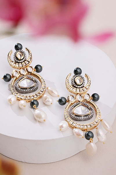 Gold kundan polki chandelier earrings