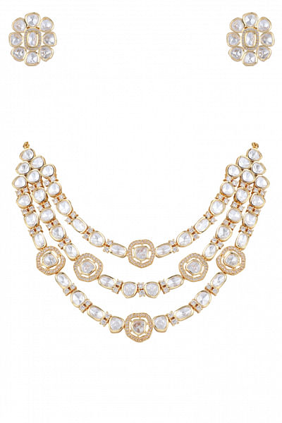 Gold kundan polki layered necklace set