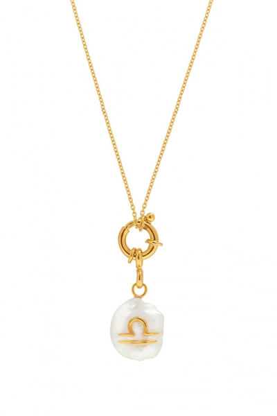 Gold Libra pearl pendant chain necklace