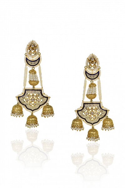 Gold meenakari pear embellished jhumkas