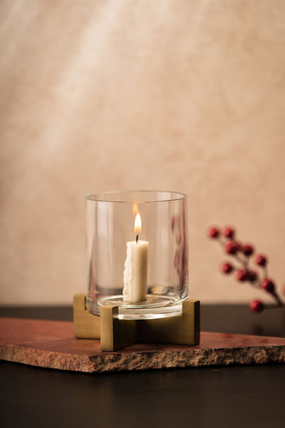 Gold metal and glass candle holder