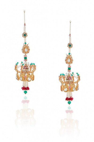 Gold metal engraved chandelier earrings with extensions