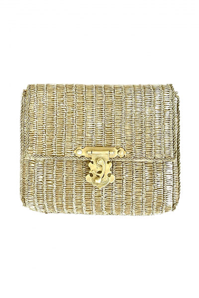 Gold metallic threadwork clutch