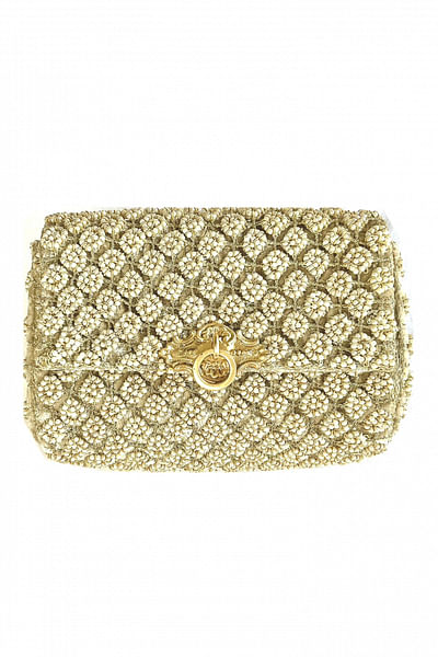 Gold micro pearl and zardozi embroidery clutch