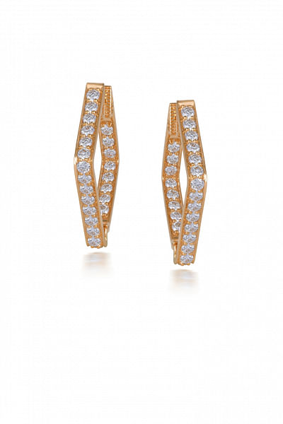 Gold mini rhombus diamond hoop earrings