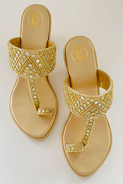 Gold mirror detailed block heels