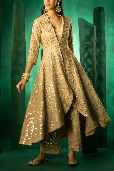 Gold mirror embellished palazzo