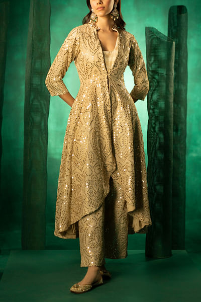 Gold mirror embellished sherwani jacket