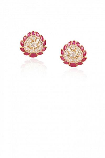 Gold moissanite polki and stone stud earrings