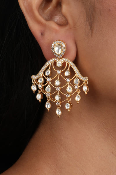 Sica Jewellery Gold moissanite polki chandelier earrings SICMAY23012