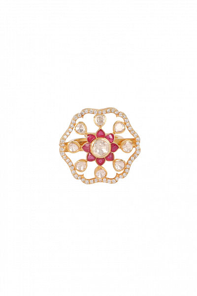 Gold moissanite polki floral ring