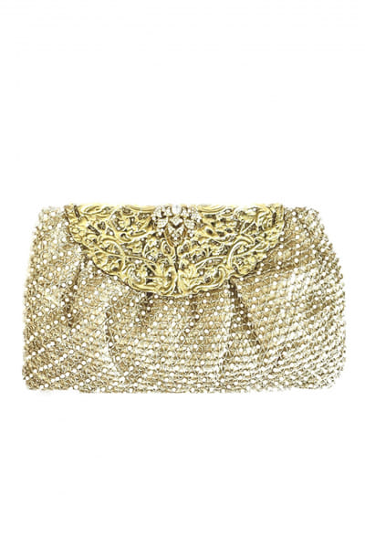 Gold pearl and aari thread detailed clutch