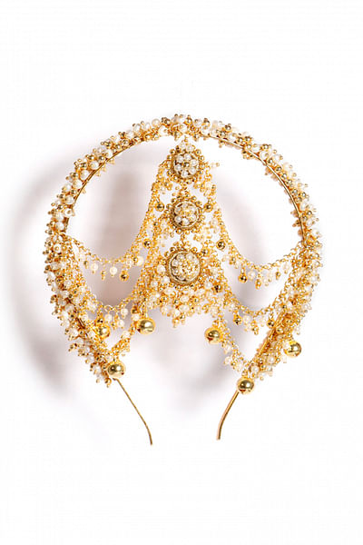 Gold pearl and bead wrap hairband