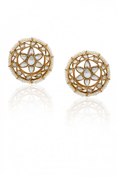 Gold pearl and glass stone embellished studs