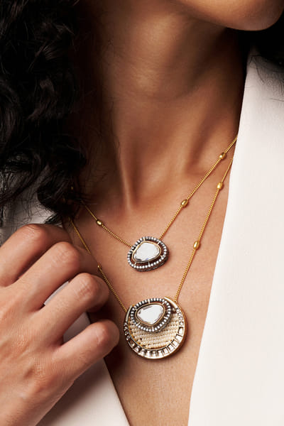Joules by Radhika Gold pearl and polki layered necklace JOUJUL23D1011