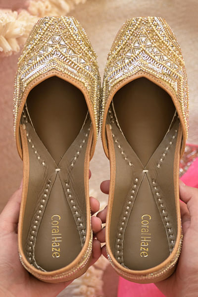 Gold pearl and sequin embroidery juttis