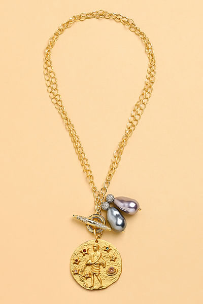 Gold pearl Aquarius zodiac necklace