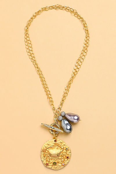 Gold pearl Cancer zodiac necklace
