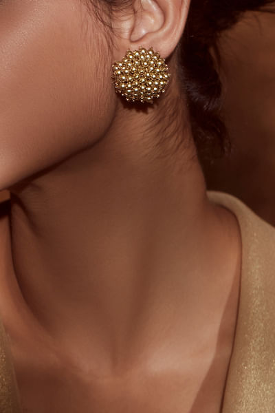 Gold pearl dome embellished stud earrings