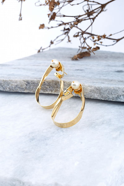 Gold pearl embellished earrings