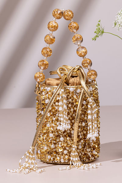 Gold pearl embellished potli bag