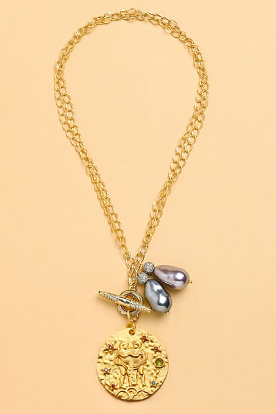 Gold pearl Gemini zodiac necklace