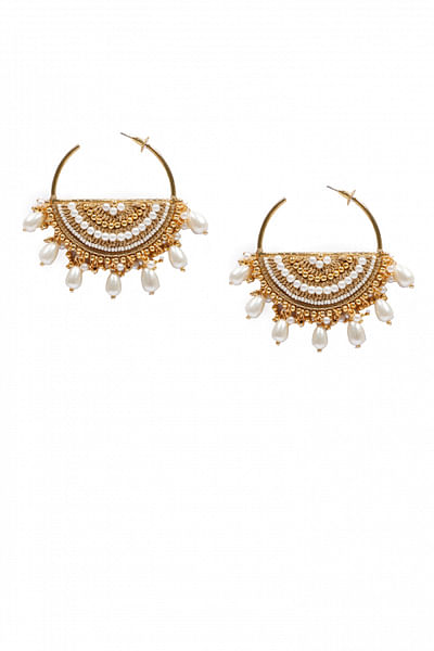 Gold pearl hoop earrings