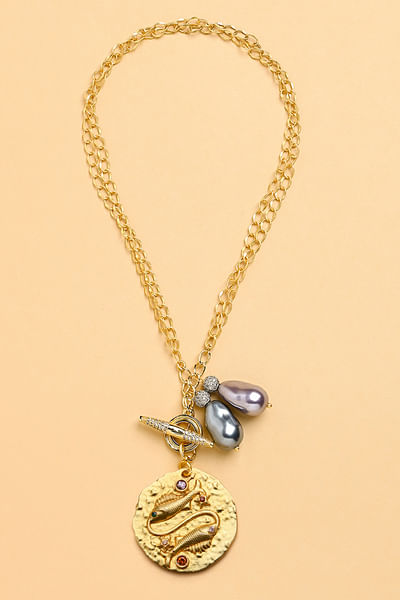 Gold pearl Pisces zodiac necklace