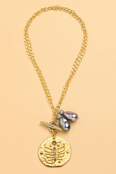 Gold pearl Scorpio zodiac necklace